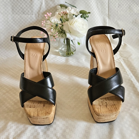 NDS Women's Italy's Si Rossi Black Leather Sandals Pump Heels Size 5 US - Picture 16 of 16